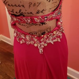 Red/strapless/gown with rhinestones